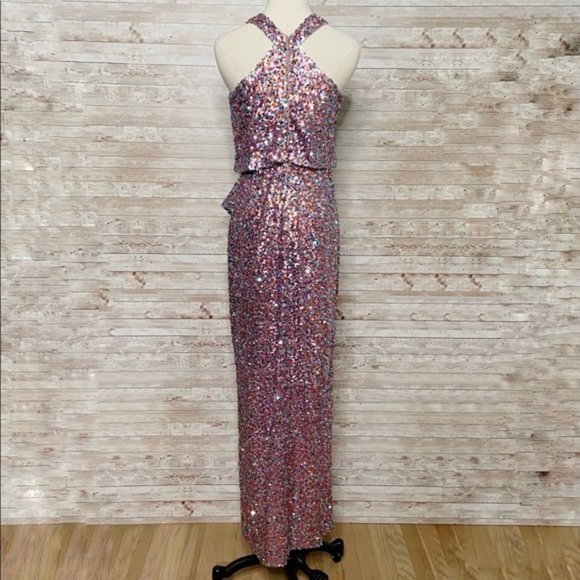 🎉HOST PICK🎉 NWT Monique Lhuillier Halter Neck Sequin Gown Sz 2 - Picture 5 of 11
